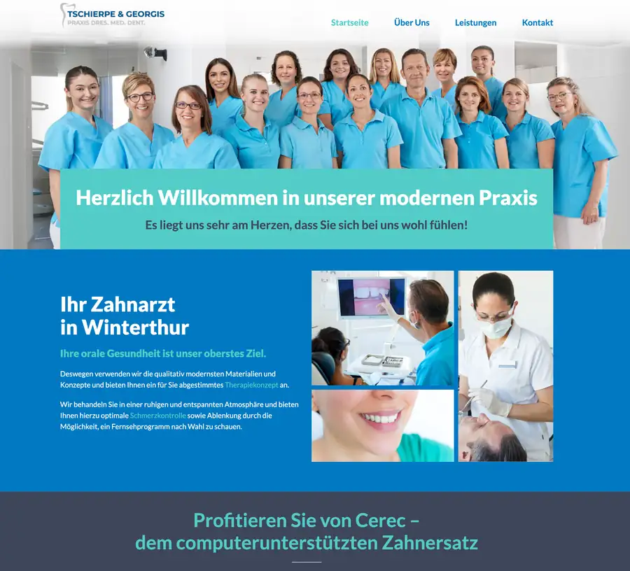Zahnarztpraxis Dr. Tschierpe & Dr. Georgis – Professionelle Website für moderne Zahnarztpraxis in Winterthur